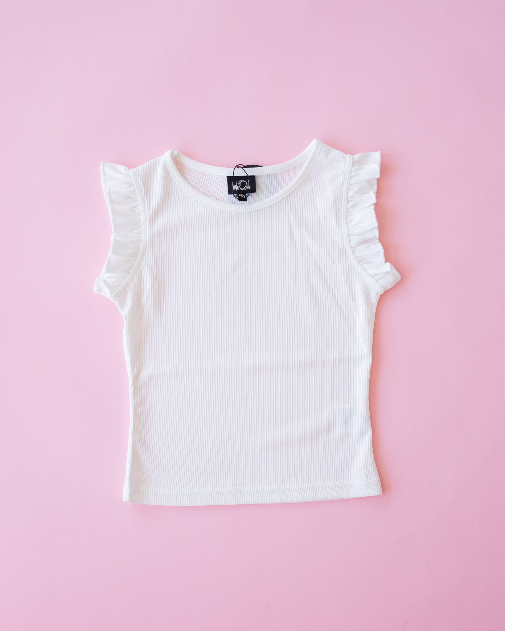 Rib Flutter Sleeve Top I White