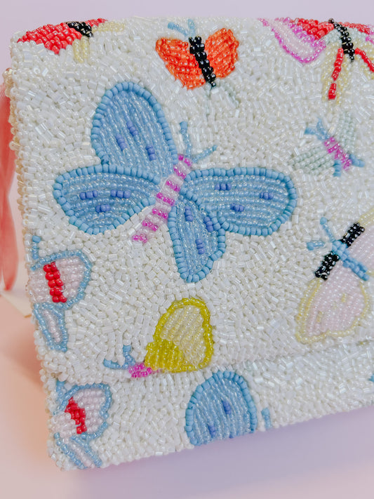 Ivory Butterfly Beaded Bag