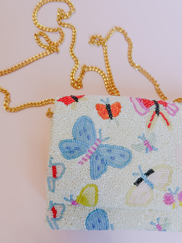 Ivory Butterfly Beaded Bag