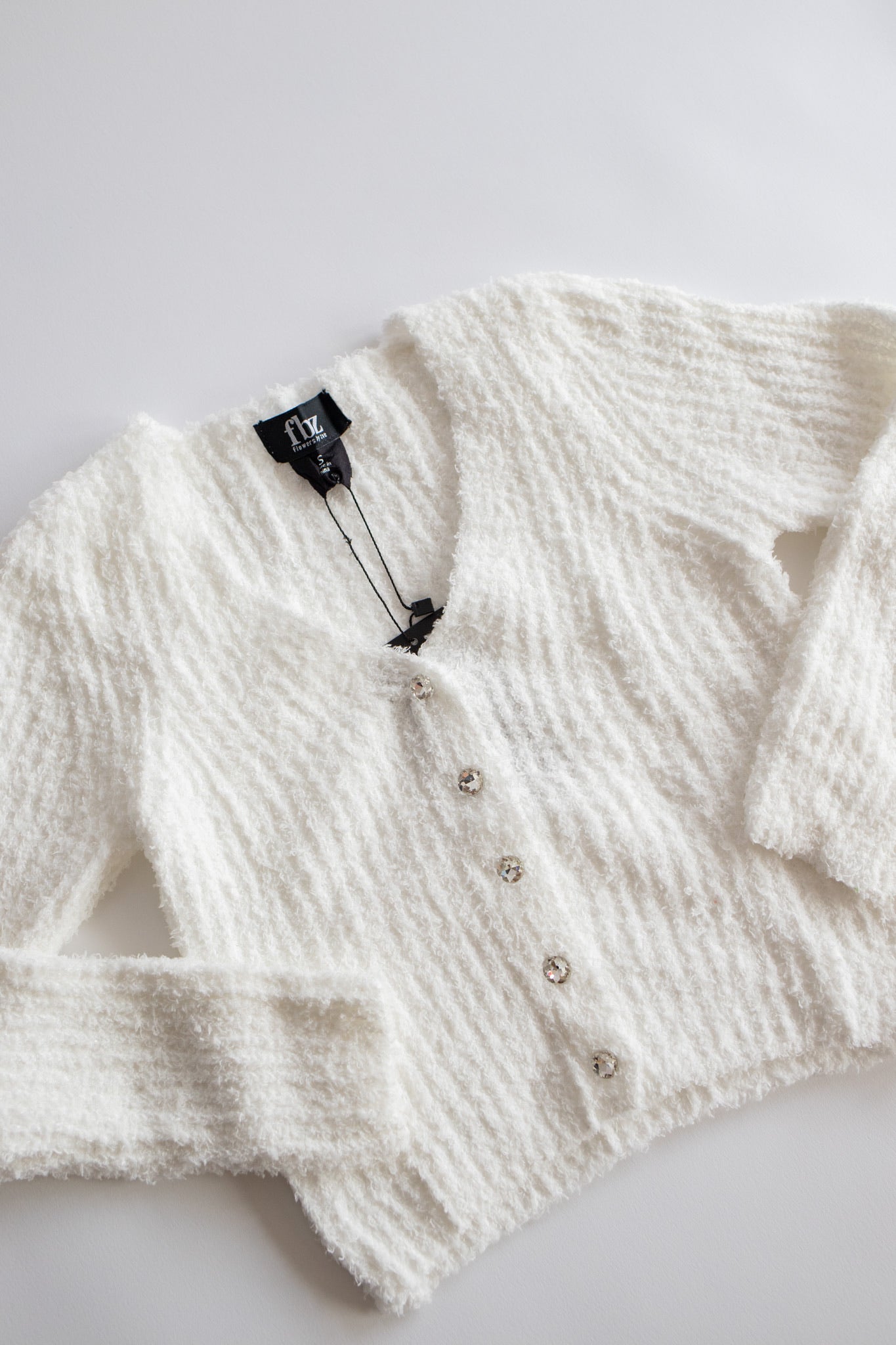 Jewel Button Plush Cardigan | Off White