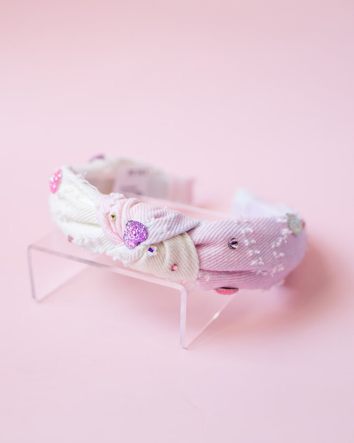 Heart Charm Denim Knot Headband | Tie Dye