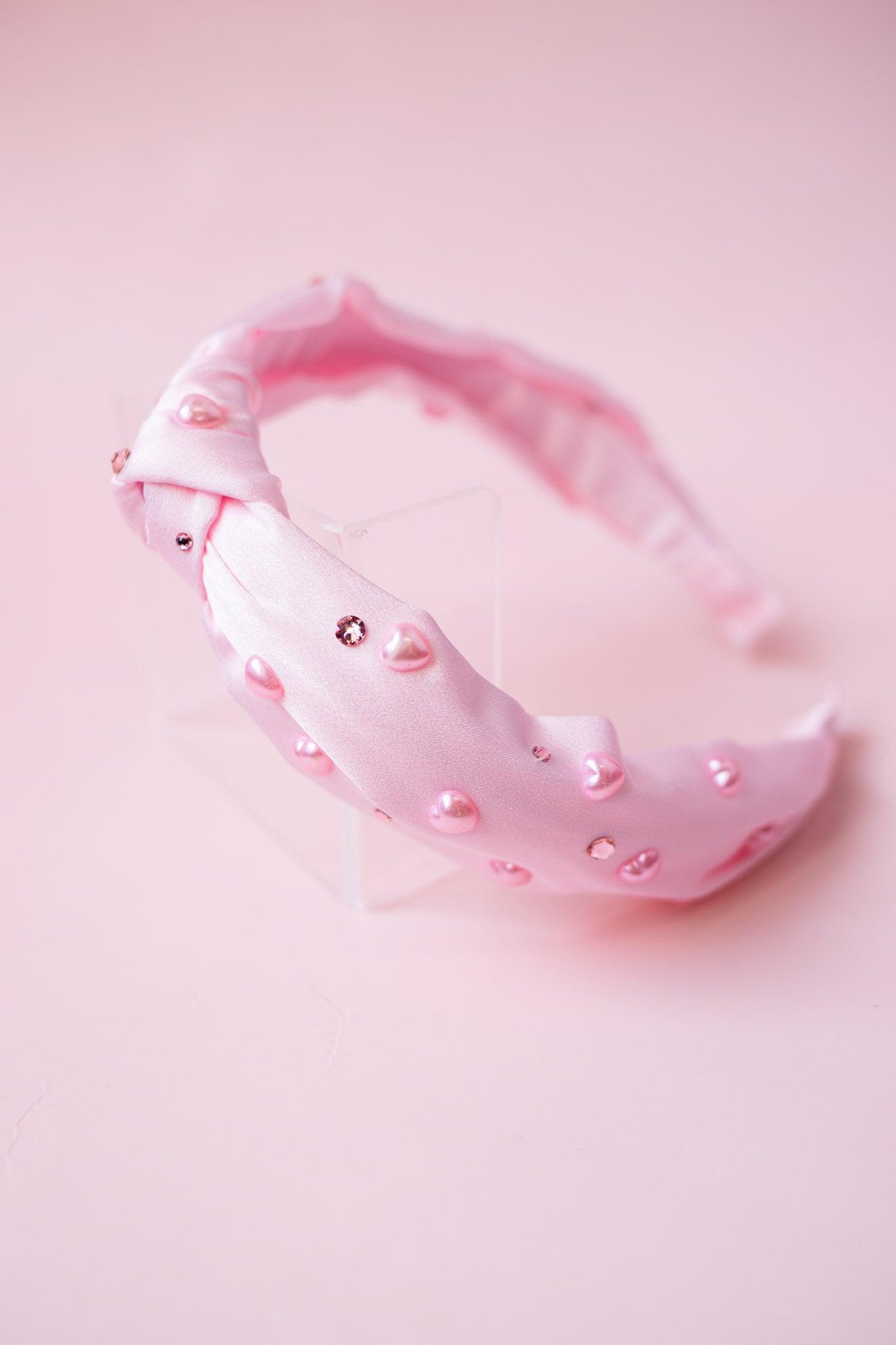 Heart Pearl Satin Knot Headband | Pink