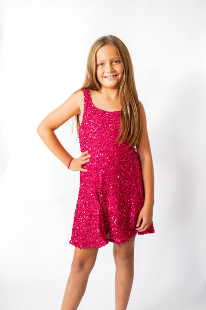 Sequin Flare Dress | Hot Pink