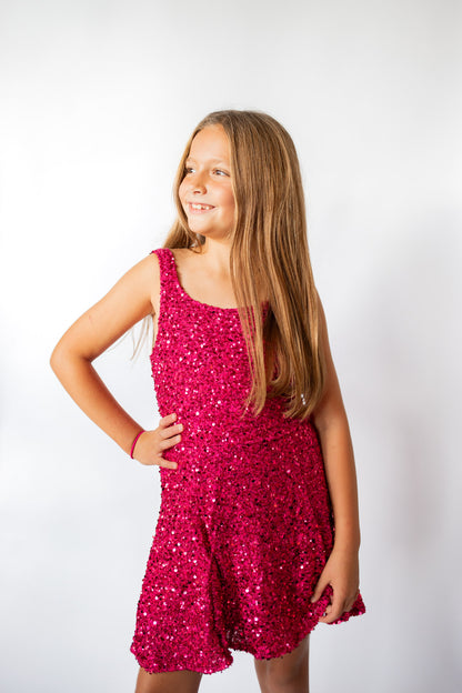 Sequin Flare Dress | Hot Pink