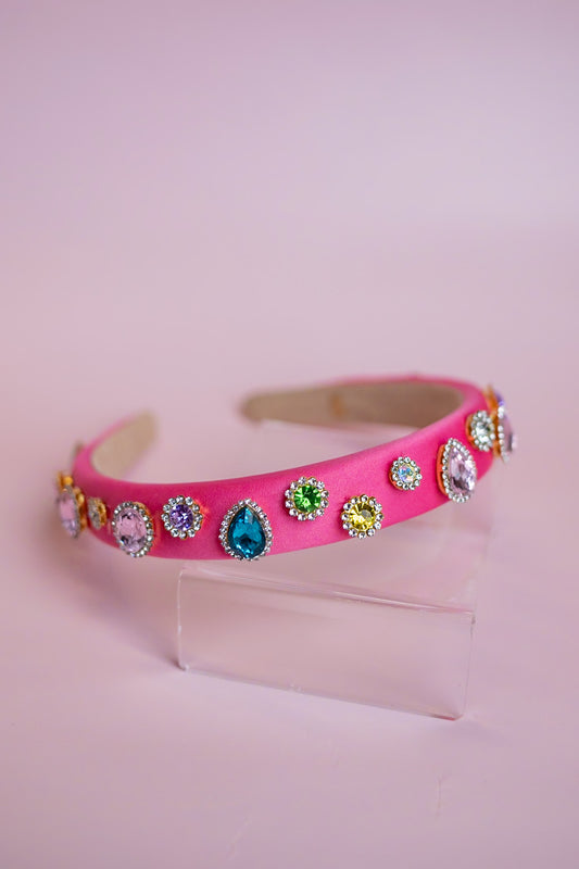 Jewel Padded Headband | Bright Pink