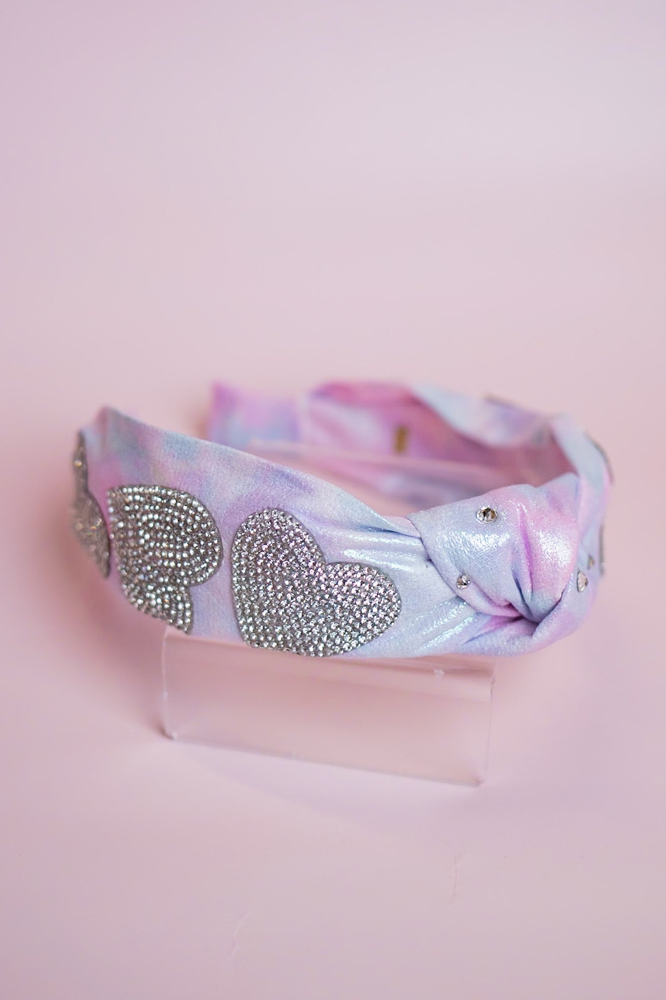 Crystal Heart Tie Dye Knot Headband | Cotton Candy