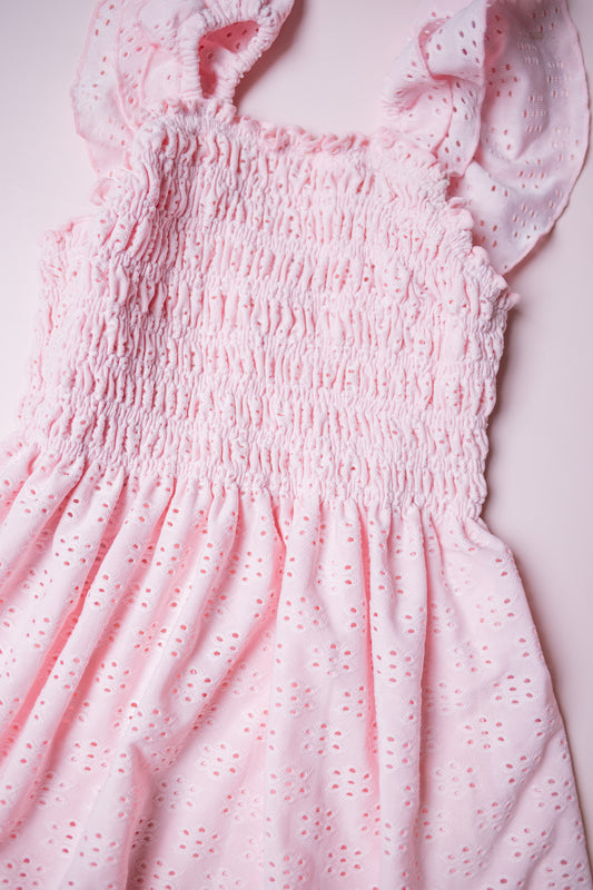 Smocked Eyelet Dress| Pink