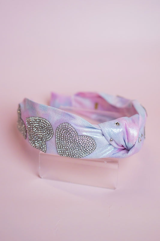 Crystal Heart Tie Dye Knot Headband | Cotton Candy