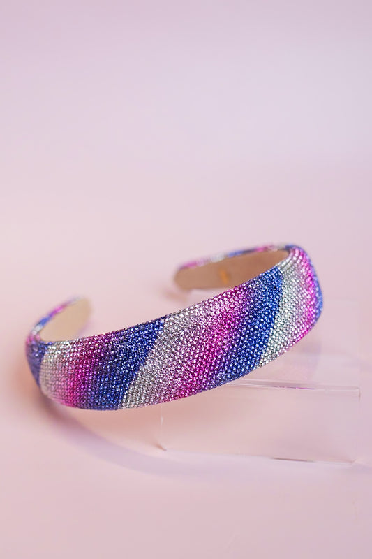 Fully Crystal Stripe Headband | Pink & Purple