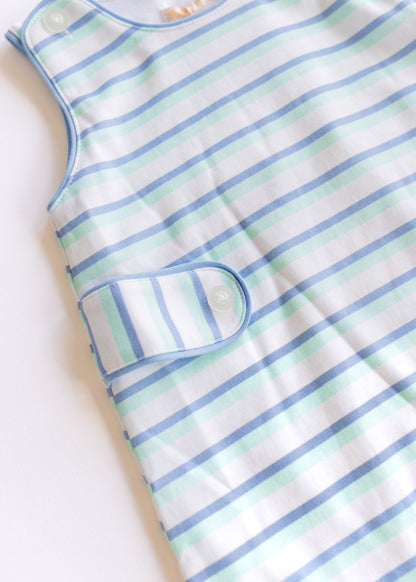 tee time stripes romper w/buttons