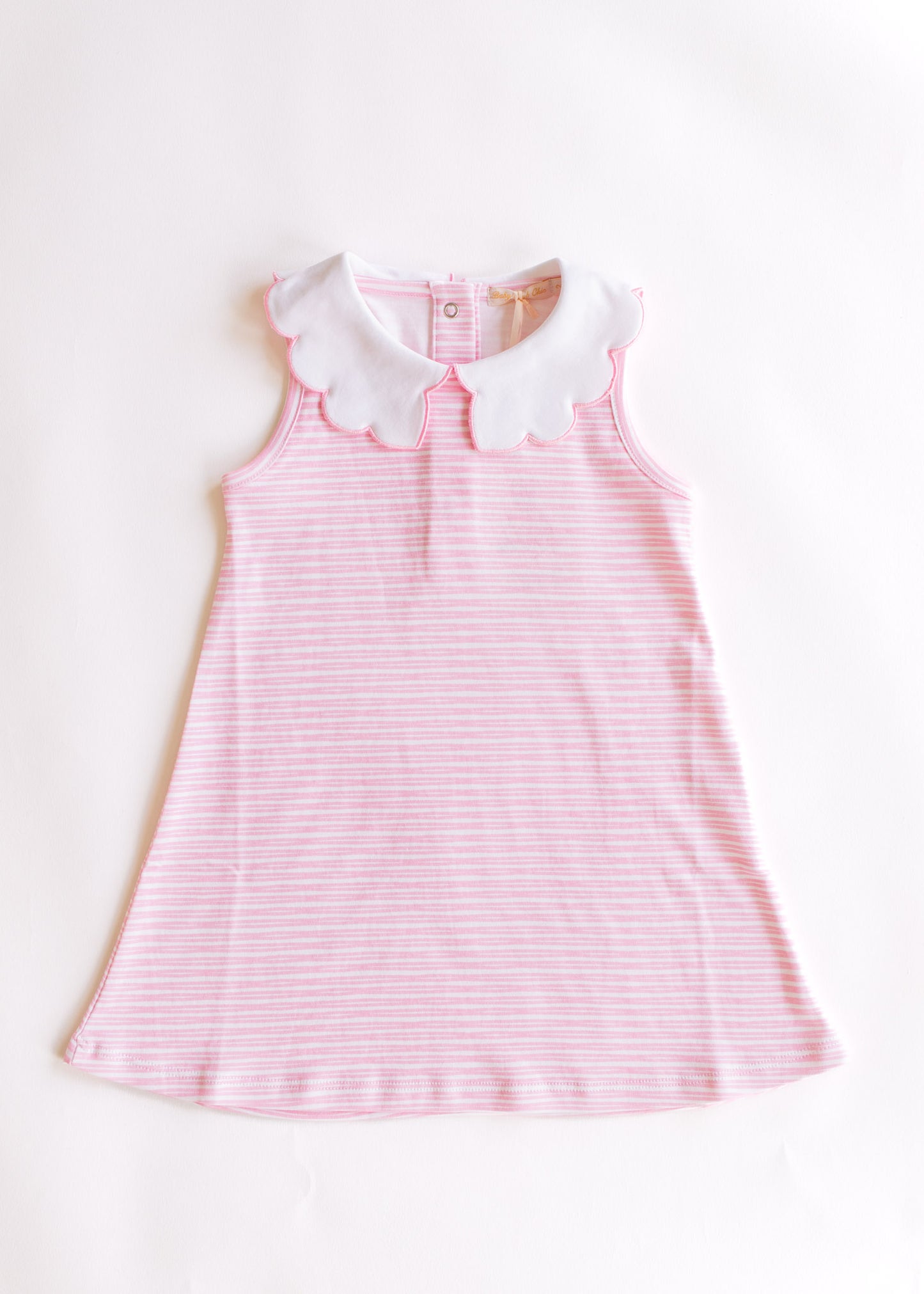 pink breeze stripes dress, scalloped collar
