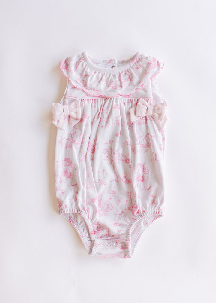 pink toile bunnies bubble, collar and bows