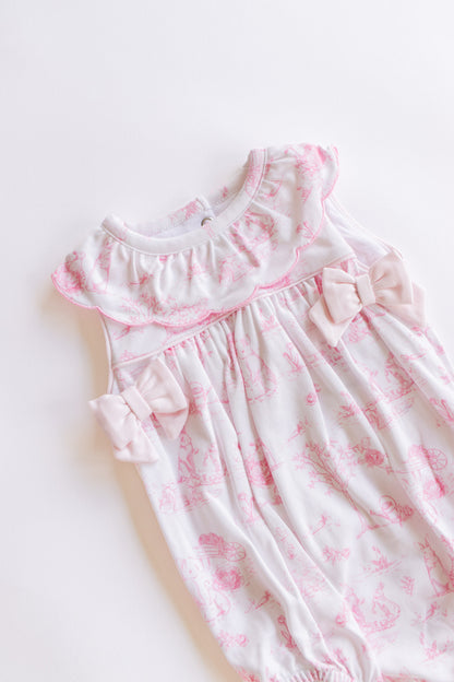 pink toile bunnies bubble, collar and bows