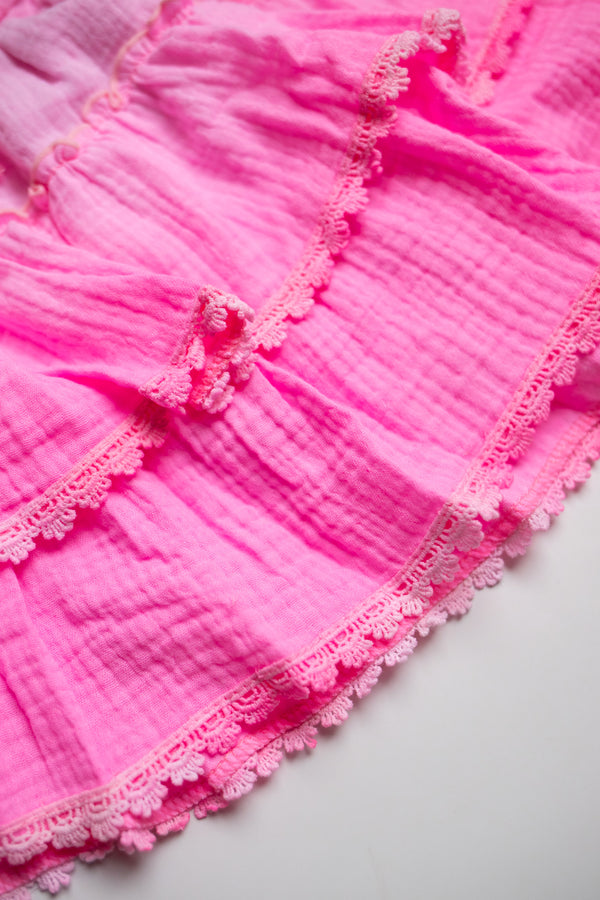 Tiered Eyelet Trim Skirt | Pink Ombre