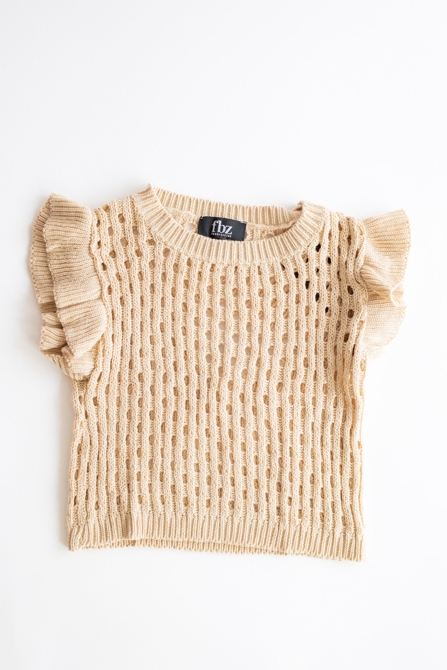 Open Knit Flutter Sleeve Top | Latte