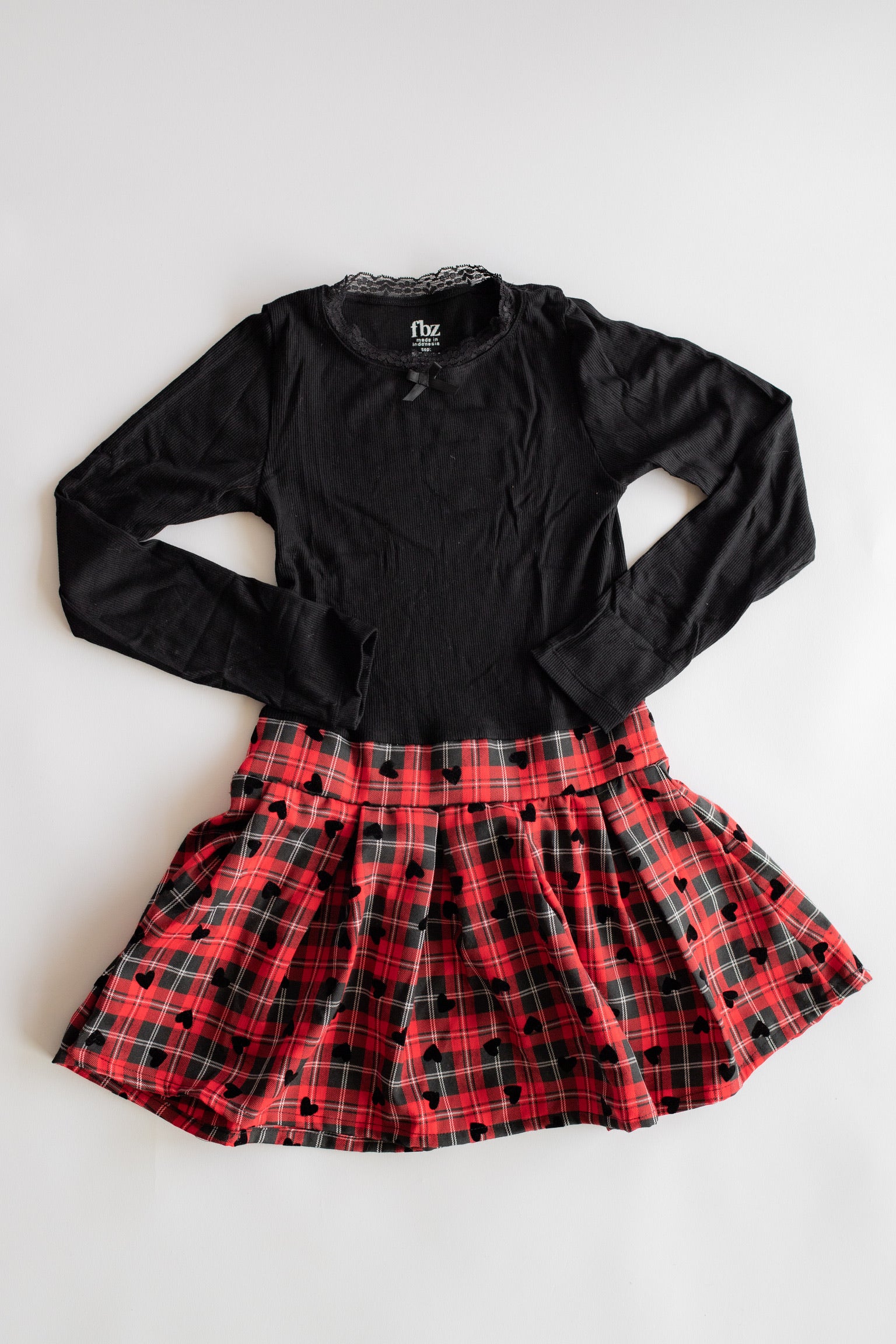 Long Sleeve Heart Plaid Dress | Red + Black
