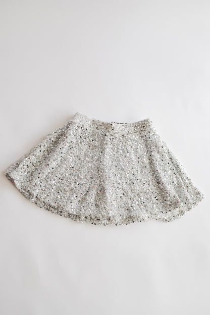 Pleated Sequin Skirt | Silver