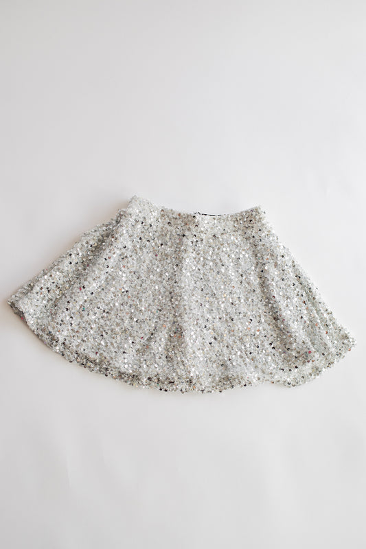 Pleated Sequin Skirt | Silver