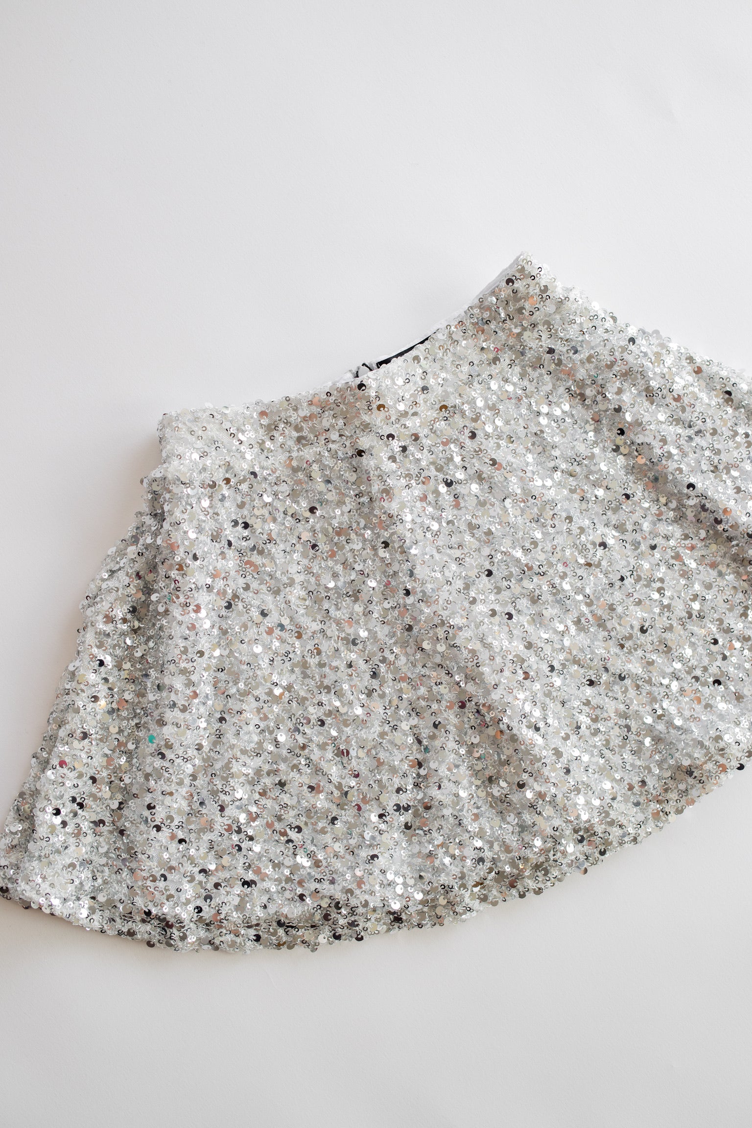 Pleated Sequin Skirt | Silver