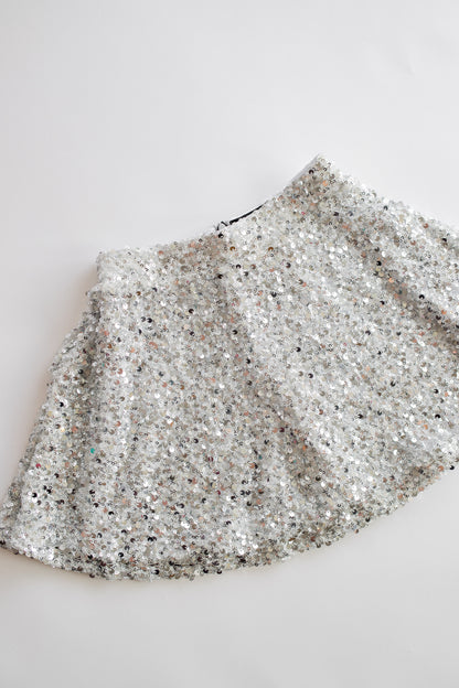 Pleated Sequin Skirt | Silver