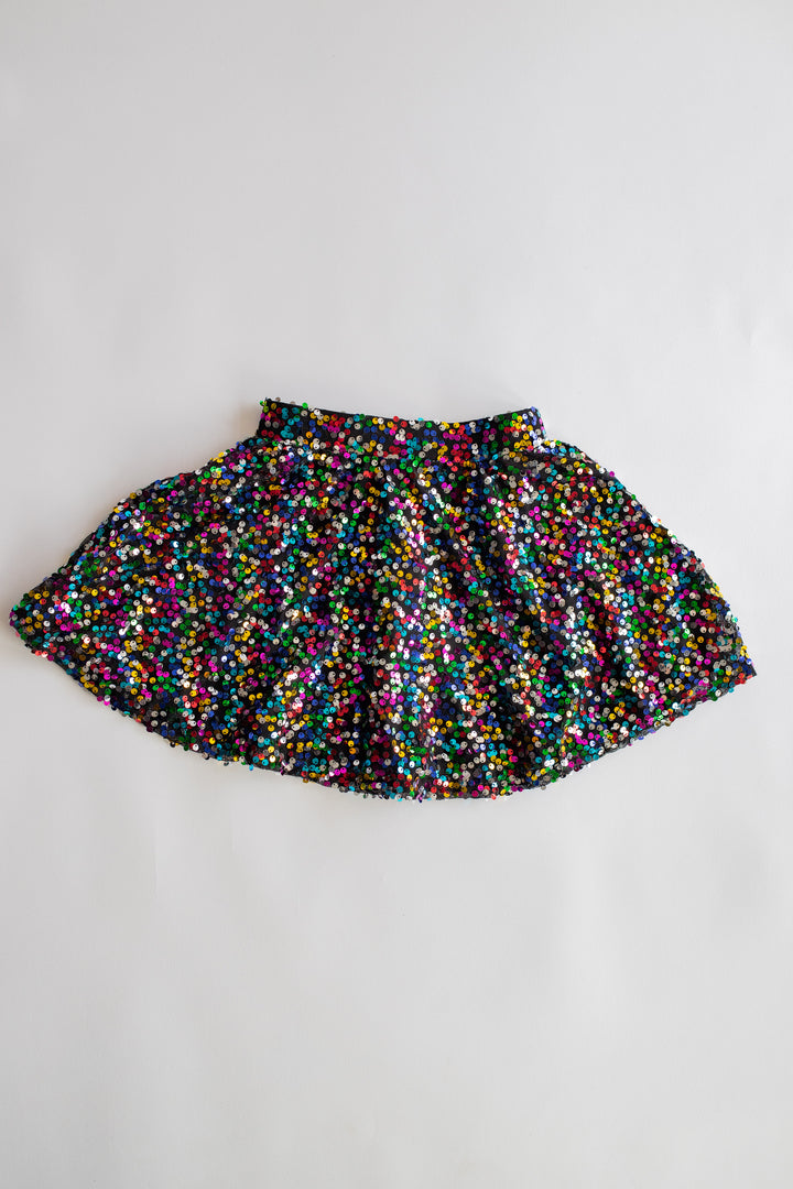 Pleated Sequin Skirt | Black + Multi