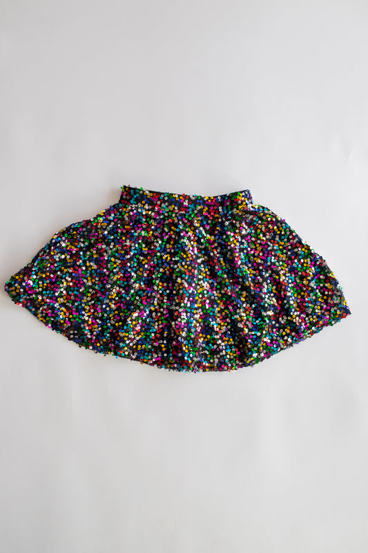 Pleated Sequin Skirt | Black + Multi