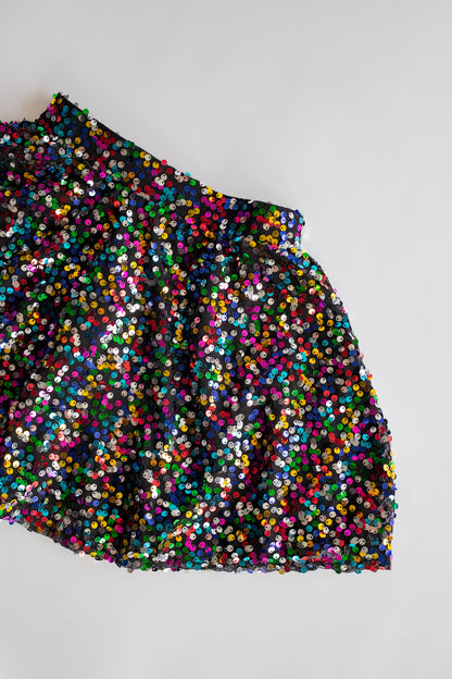 Pleated Sequin Skirt | Black + Multi