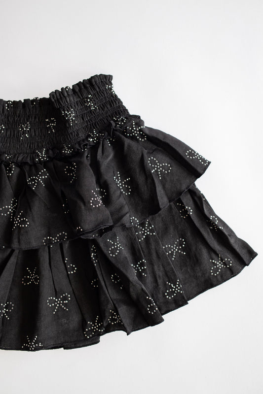 Tiered Silver Bow Skirt | Black