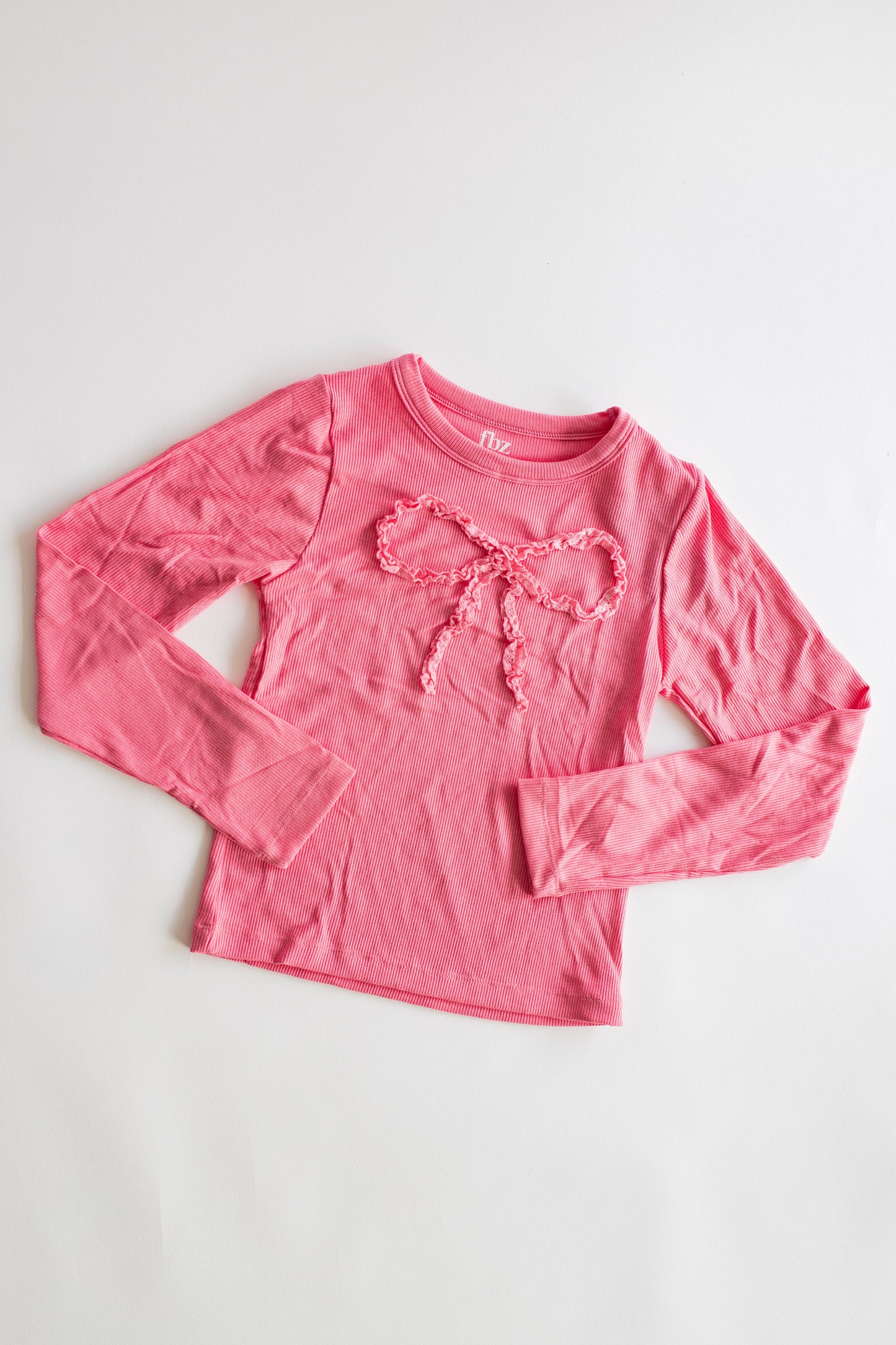 Lace Bow Ribbed Long Sleeve | Pink