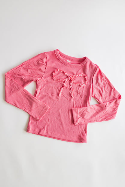 Lace Bow Ribbed Long Sleeve | Pink