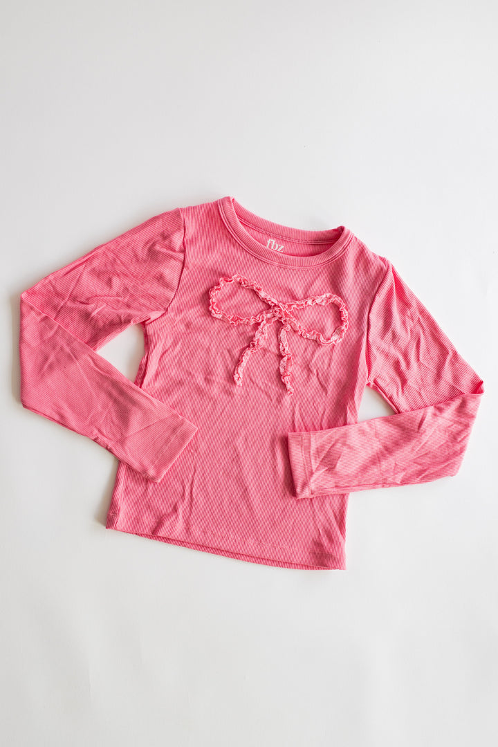 Lace Bow Ribbed Long Sleeve | Pink