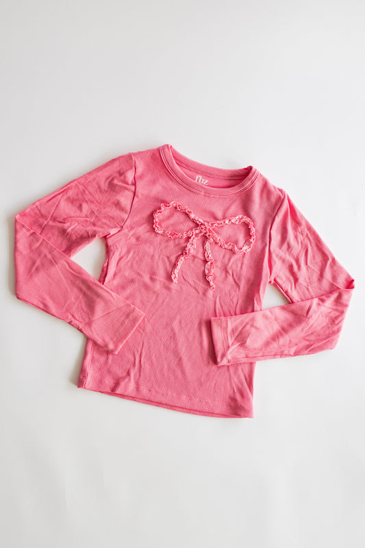 Lace Bow Ribbed Long Sleeve | Pink