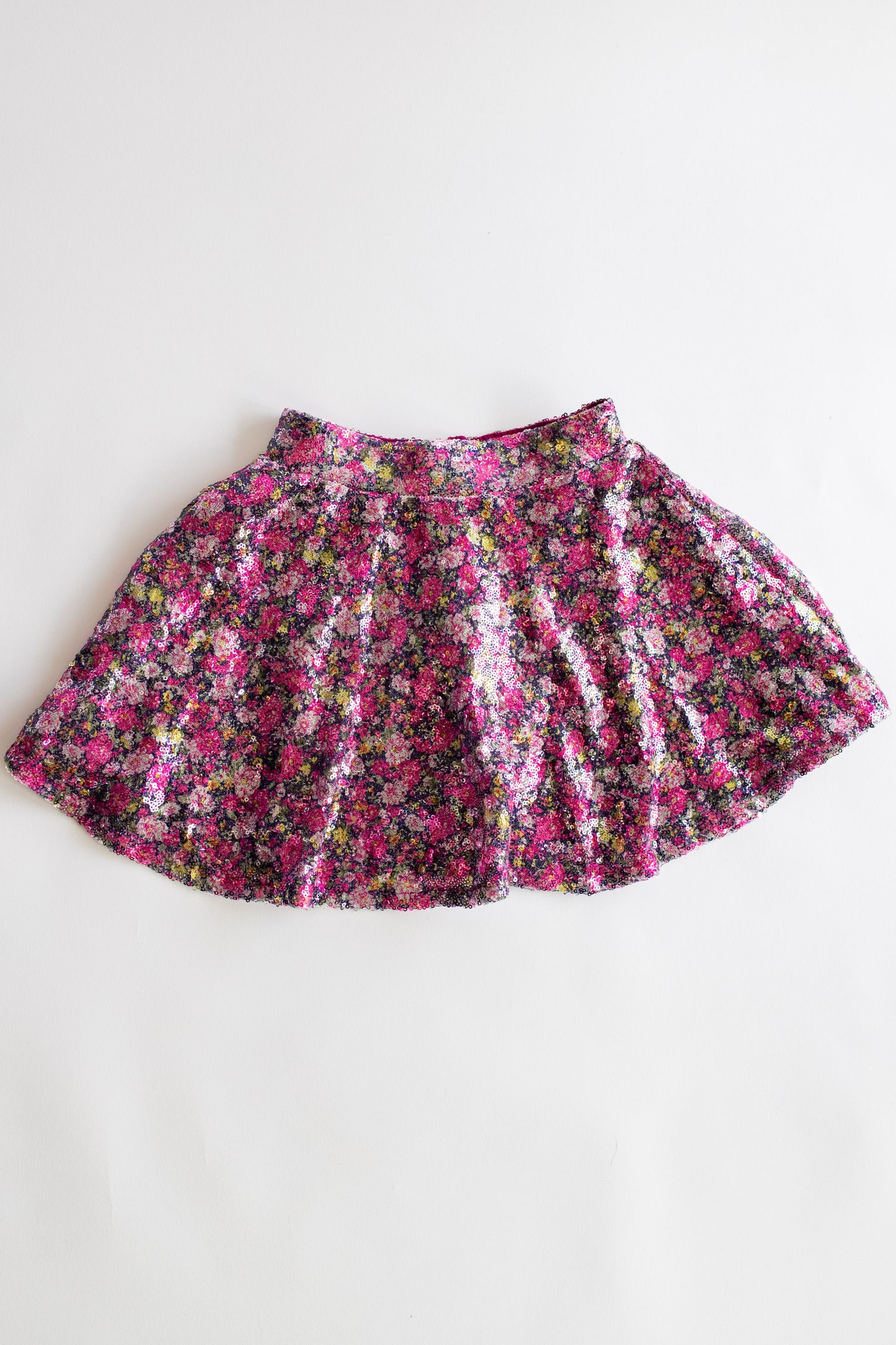 Pleated Floral Sequin Skirt | Pink