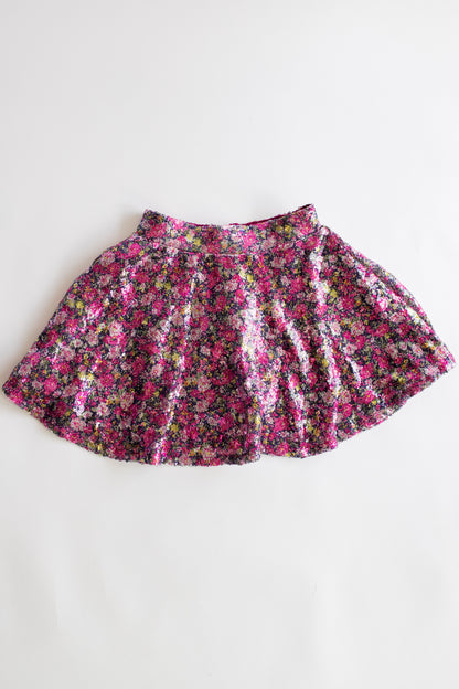 Pleated Floral Sequin Skirt | Pink