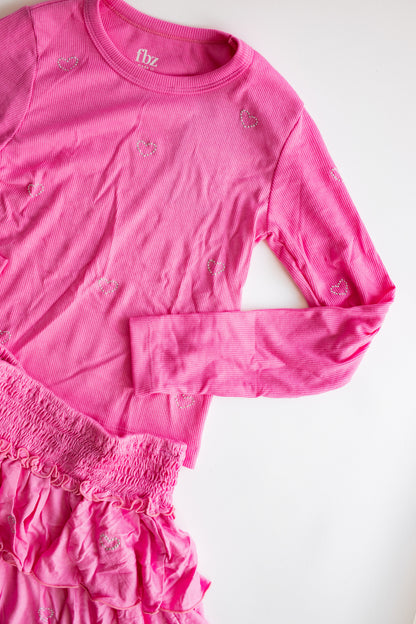 Heart Stud Ribbed Long Sleeve | Candy Pink