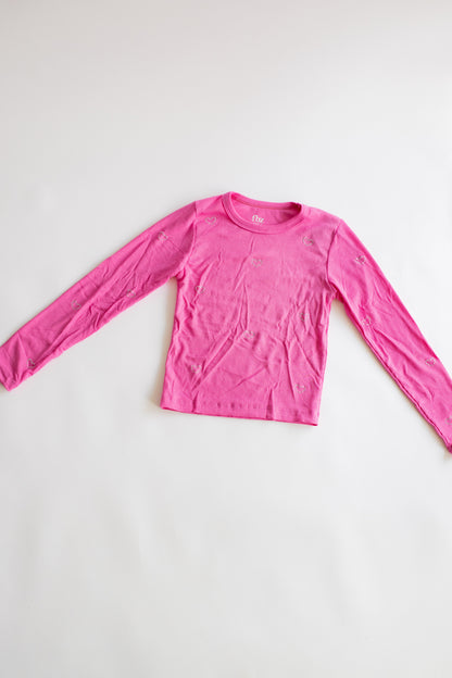 Heart Stud Ribbed Long Sleeve | Candy Pink