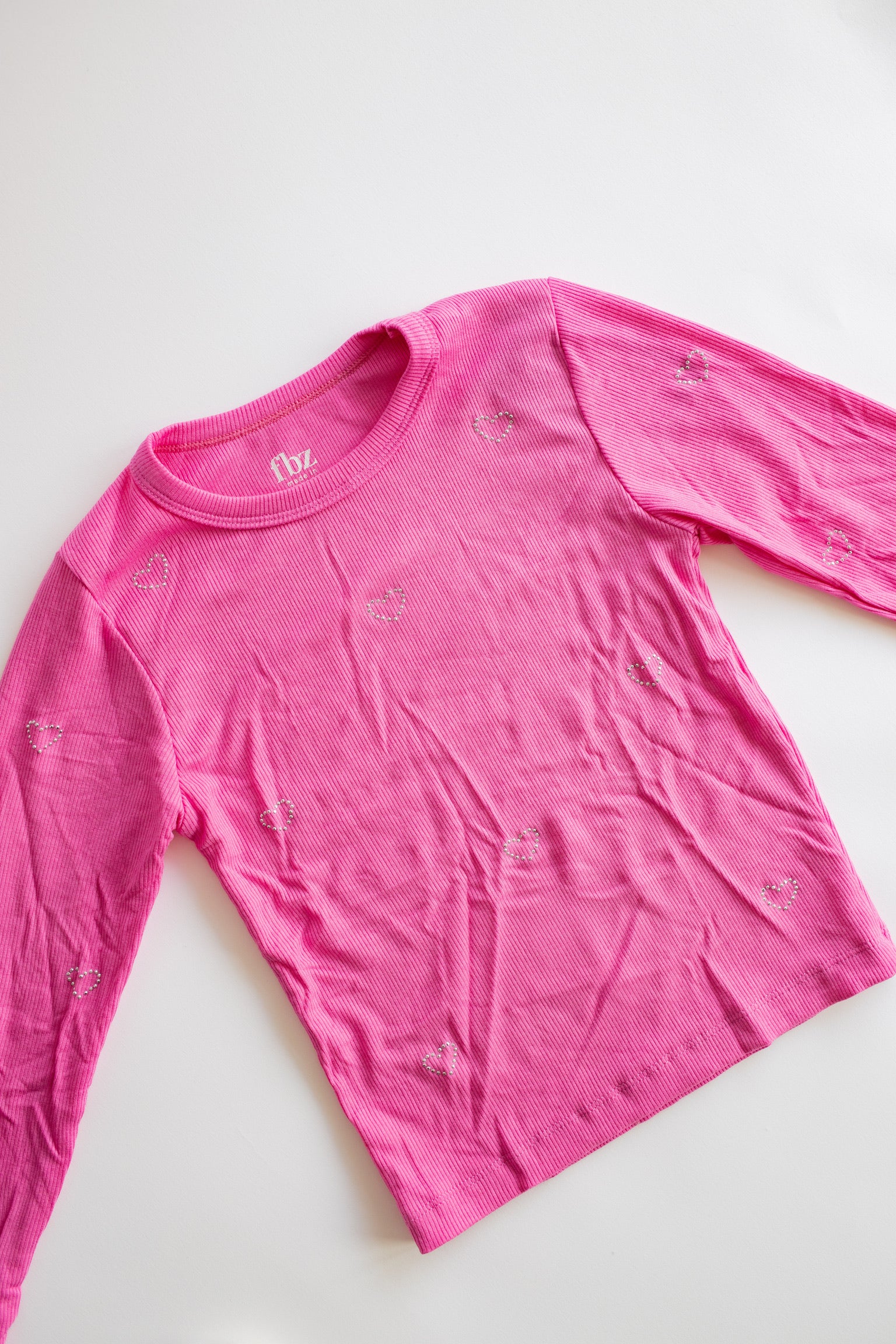 Heart Stud Ribbed Long Sleeve | Candy Pink