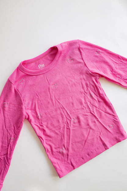 Heart Stud Ribbed Long Sleeve | Candy Pink