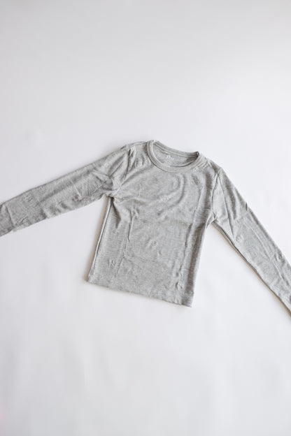 Heart Stud Ribbed Long Sleeve | Misty Grey