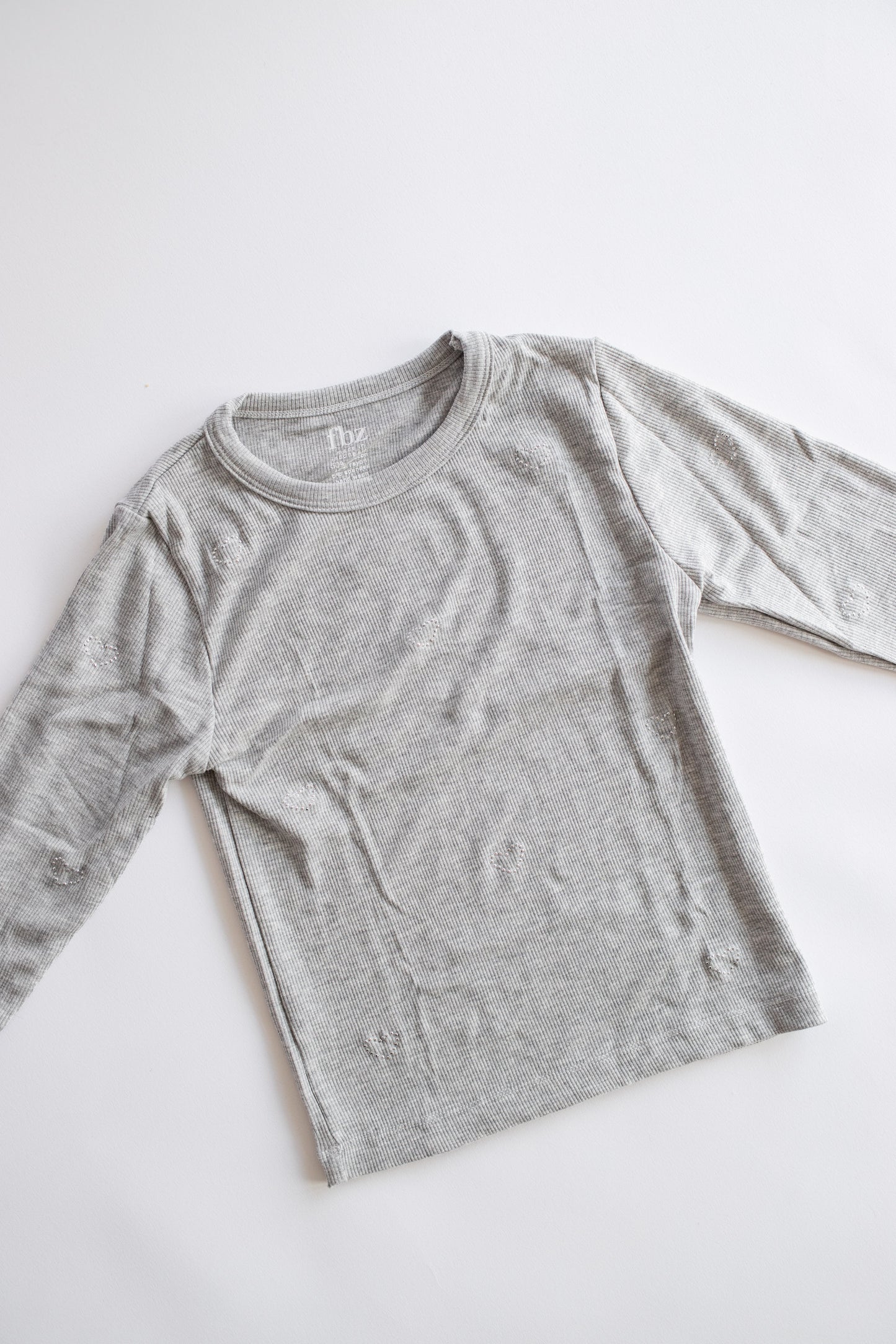 Heart Stud Ribbed Long Sleeve | Misty Grey