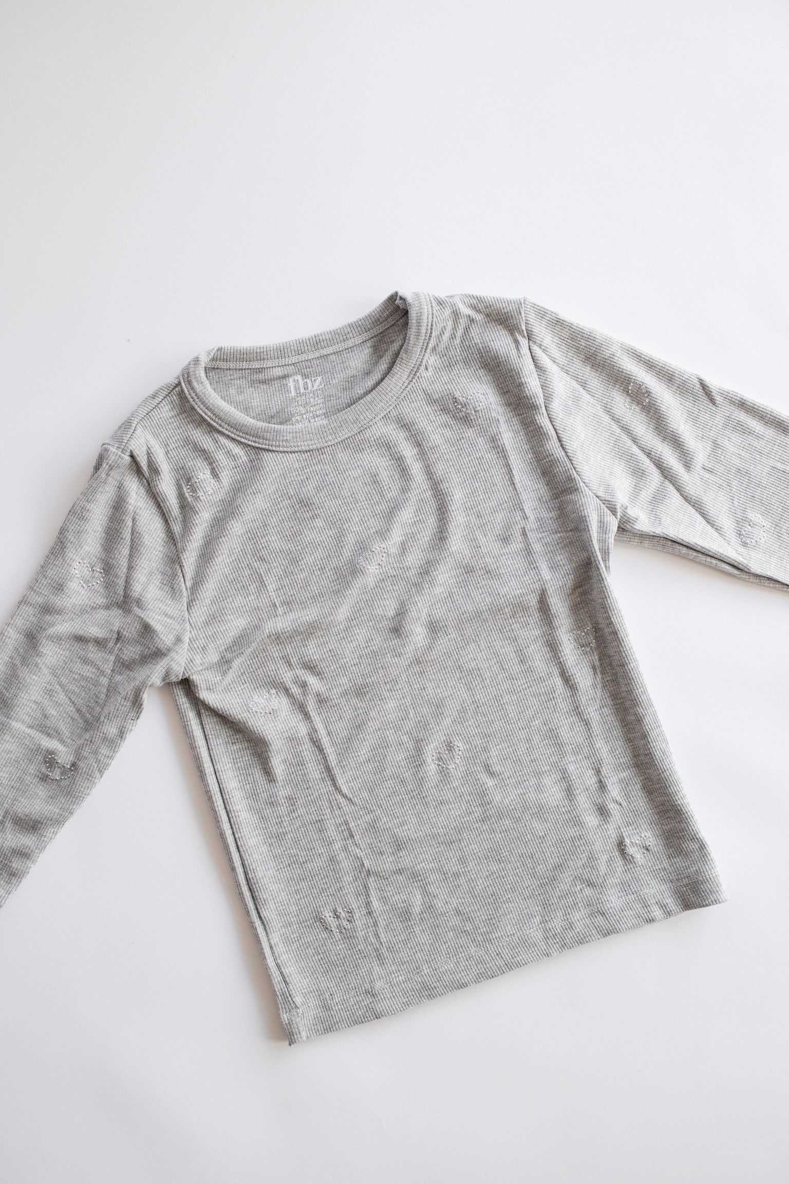 Heart Stud Ribbed Long Sleeve | Misty Grey