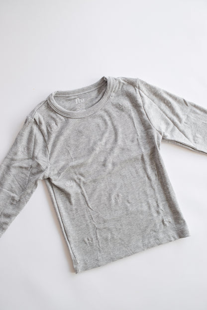 Heart Stud Ribbed Long Sleeve | Misty Grey