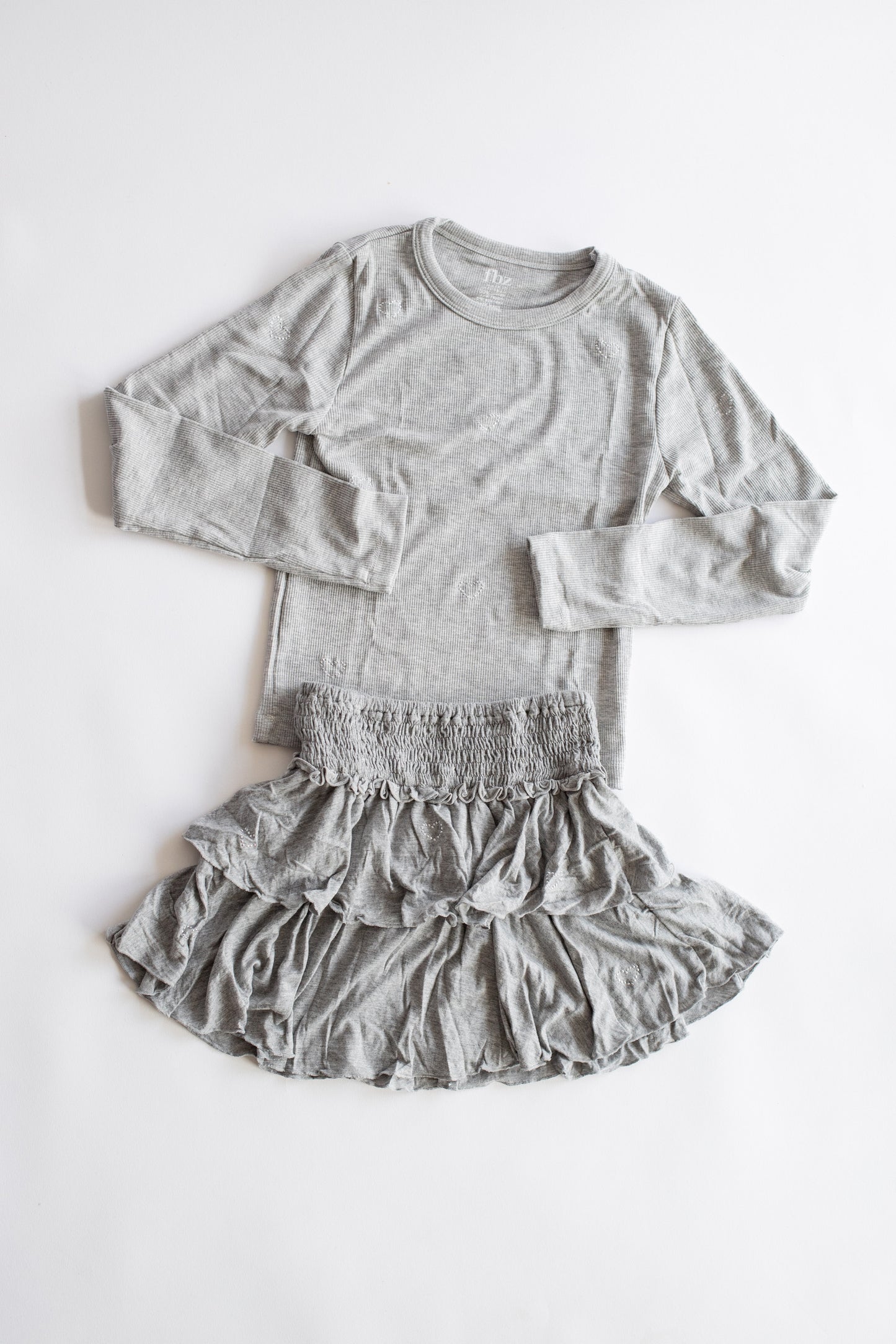 Heart Stud Ribbed Long Sleeve | Misty Grey