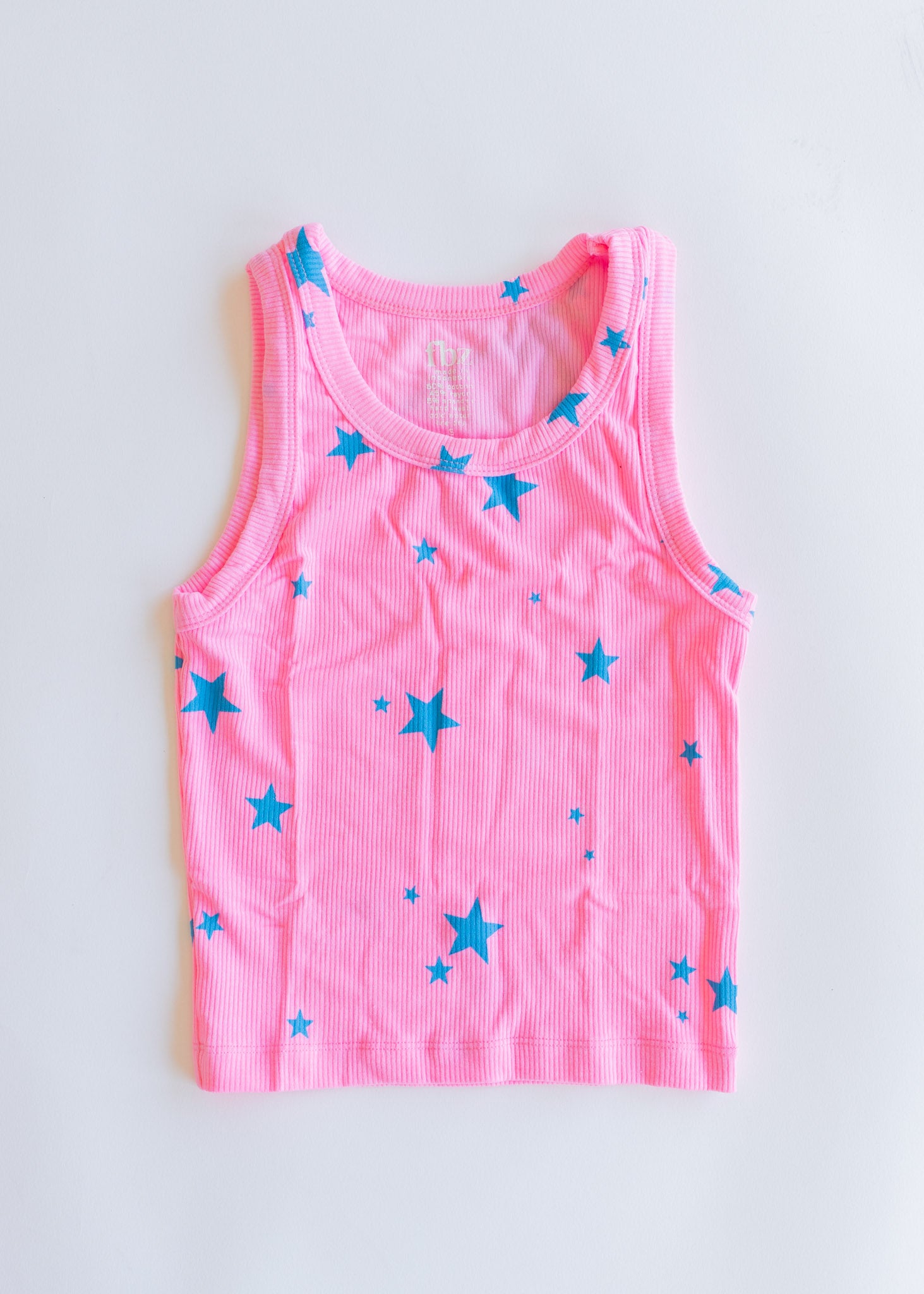 Rib Tank | Pink with Turquoise Stars
