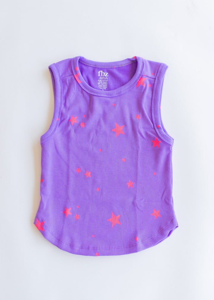 Rib Tank | Purple with Pink Stars