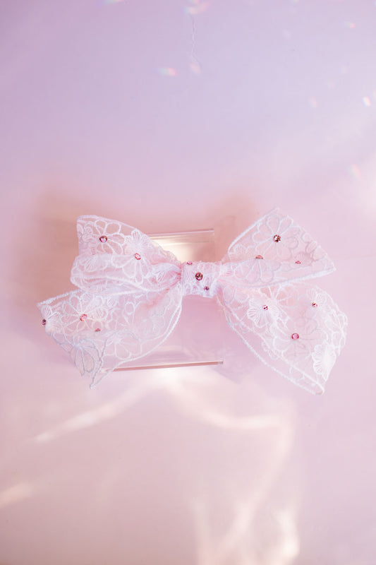 Crystal Lace Hair Bow Clip | Light Pink