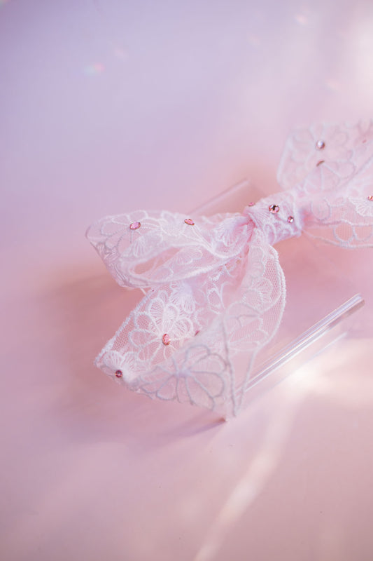 Crystal Lace Hair Bow Clip | Light Pink