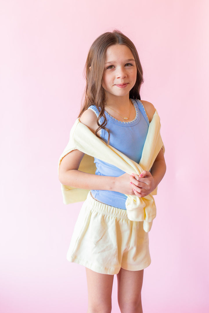 Crochet Trim Ribbed Tank | Blue