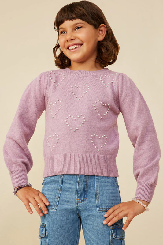 Pearl Heart Sweater, Lavender