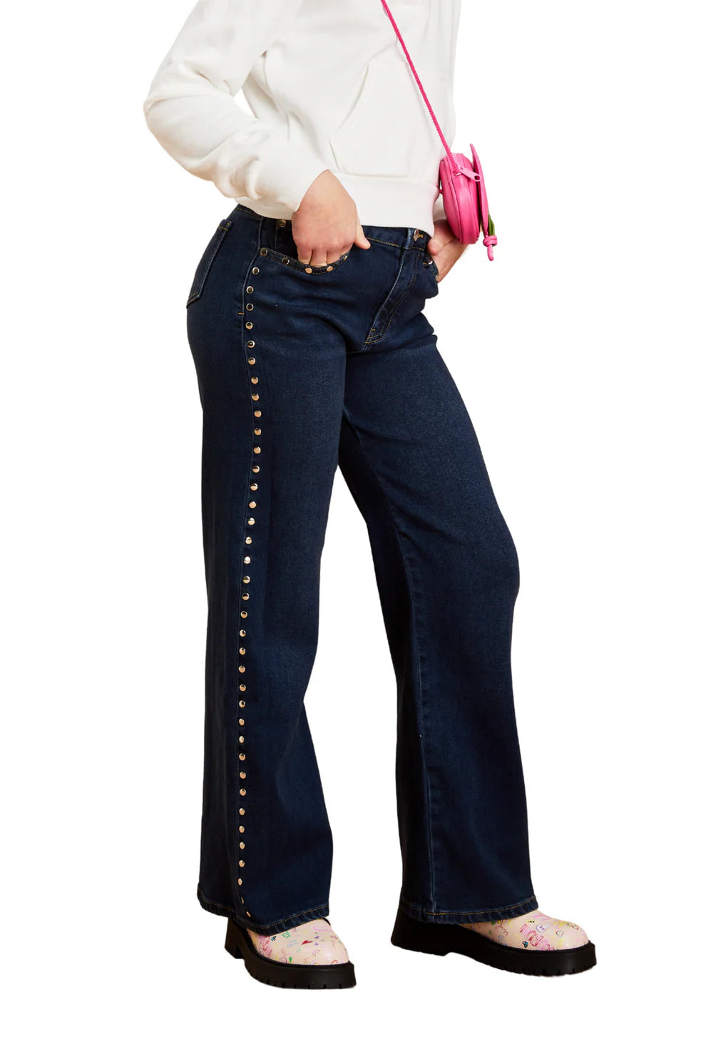 Stud Side Seam Wide Leg Jean